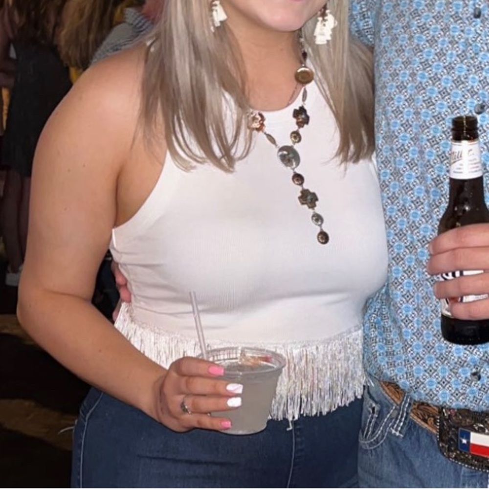 Western white fringe crop top